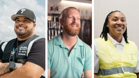 The headshots of three small business entrepreneurs who work with Amazon.