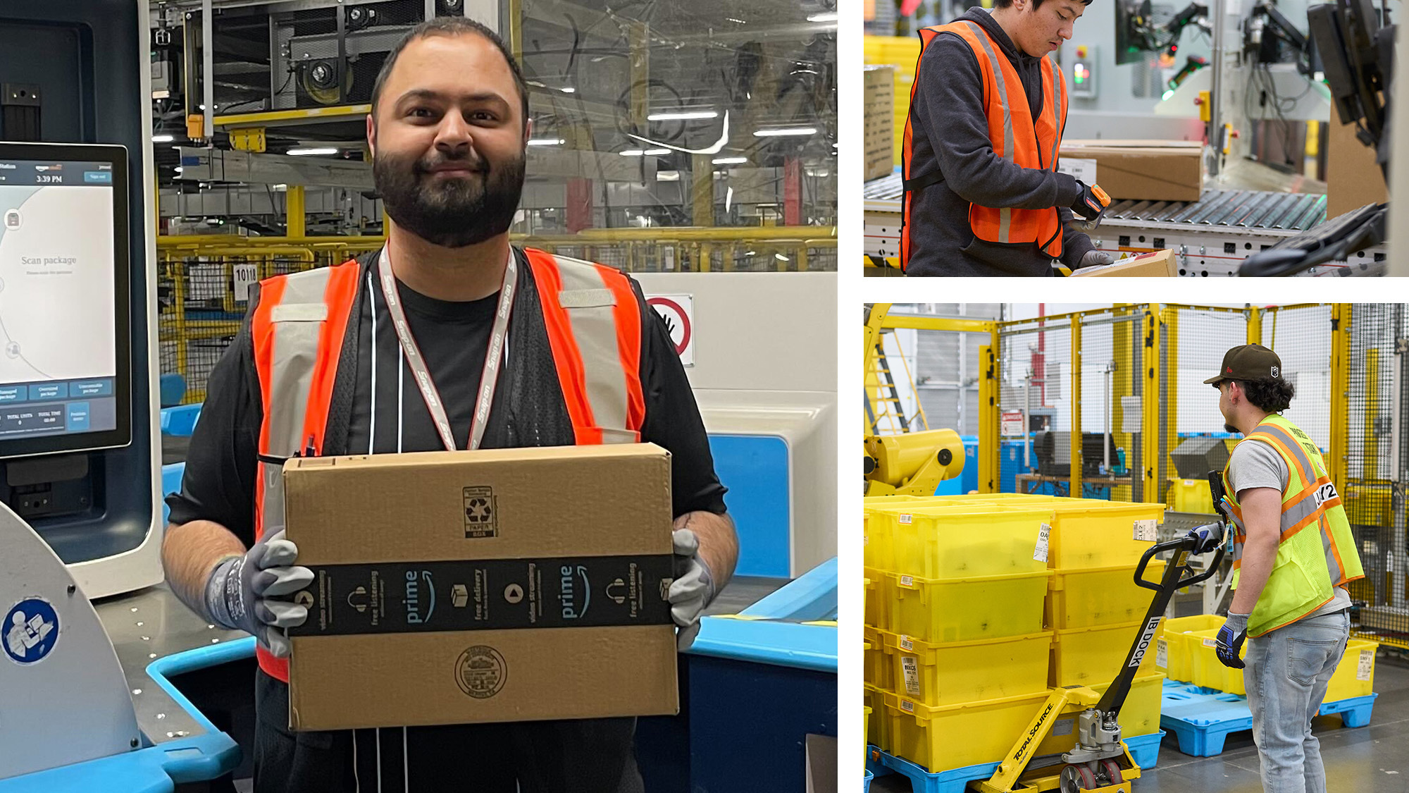 Image of Amazon employees working in a fulfillment center.